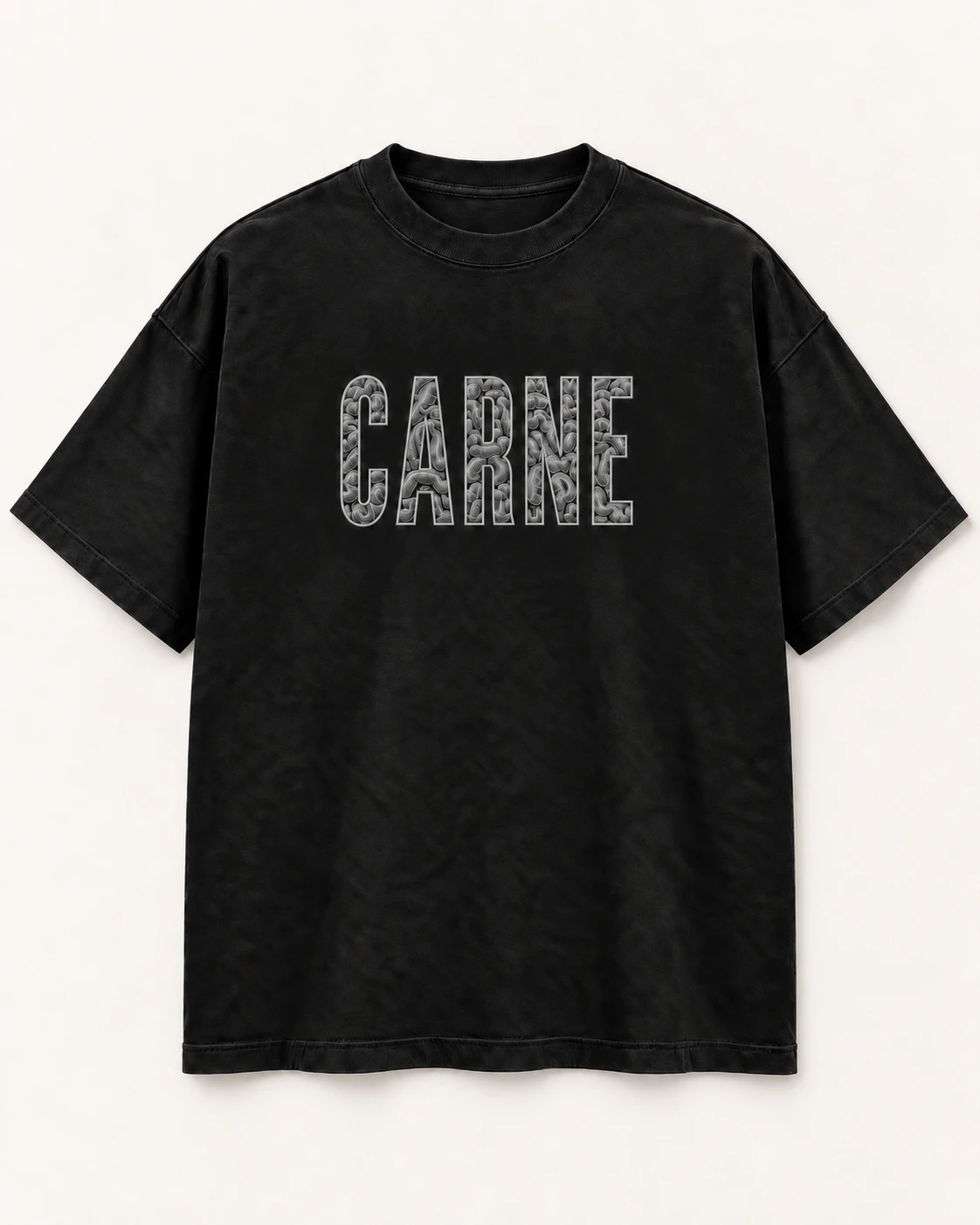 Tee-shirt noir CORTEX, lettrage CARNE sur la poitrine